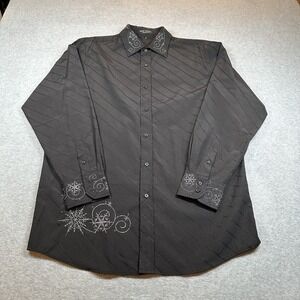 Eddie Domani Dress Shirt Mens XL Black Glitter Snowflake Swirl Diagonal Stripe